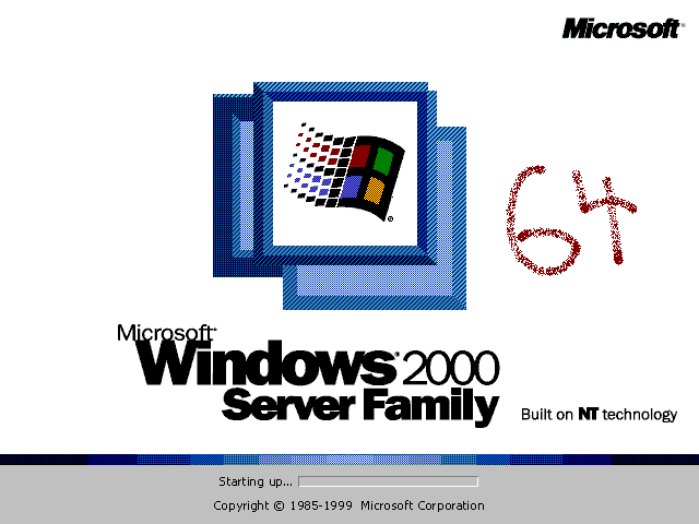 64-bit Windows 2001 server splash screen.